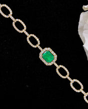 Load image into Gallery viewer, LUOWEND 18K Yellow Gold Real Natural Emerald and Diamond Gemstone Bracelet for Women
