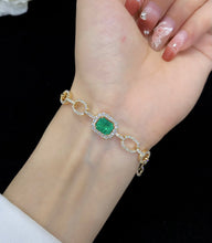 Load image into Gallery viewer, LUOWEND 18K Yellow Gold Real Natural Emerald and Diamond Gemstone Bracelet for Women
