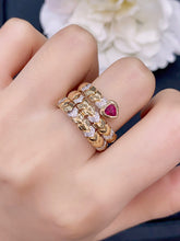 Load image into Gallery viewer, LUOWEND 18K Yellow Gold Real Natural Ruby and Diamond Gemstone Ring for Women
