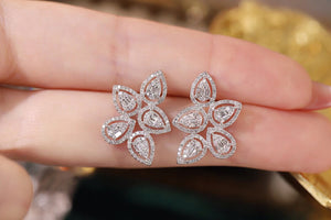 LUOWEND 18K White Gold Real Natural Diamond Stud Earrings for Women