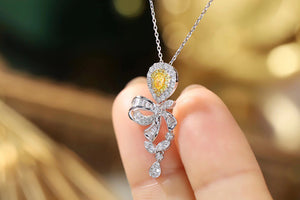 LUOWEND 18K White Gold Real Natural Yellow Diamond Pendant Necklace for Women