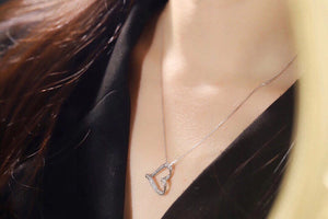 LUOWEND 18K White Gold Real Natural Diamond Pendant Necklace for Women