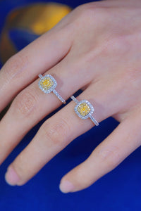 LUOWEND 18K White Gold Real Natural Yellow Diamond Ring for Women