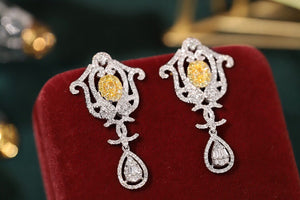LUOWEND 18K White Gold Real Natural Yellow Diamond Drop Earrings for Women