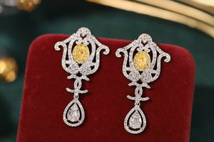 LUOWEND 18K White Gold Real Natural Yellow Diamond Drop Earrings for Women