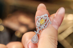 LUOWEND 18K White Gold Real Natural Yellow Diamond Drop Earrings for Women