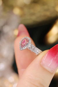 LUOWEND 18K White Gold Real Natural Pink Diamond Ring for Women