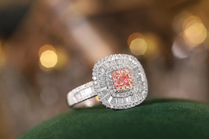 LUOWEND 18K White Gold Real Natural Pink Diamond Ring for Women