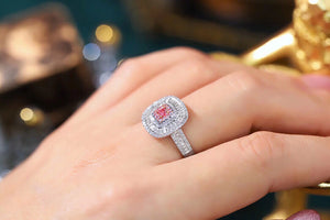 LUOWEND 18K White Gold Real Natural Pink Diamond Ring for Women