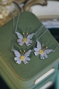 LUOWEND 18K White Gold Real Natural Yellow Diamond Pendant Necklace for Women