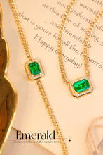 Load image into Gallery viewer, LUOWEND 18K Yellow Gold Real Natural Diamond&amp;Emerald Bracelet and Necklace for Women
