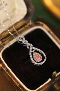 LUOWEND 18K White Gold Real Natural Pink Diamond Pendant Necklace for Women