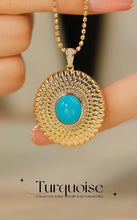 Load image into Gallery viewer, LUOWEND 18K Yellow Gold Real Natural Turquoise and Diamond Gemstone Necklace for Women
