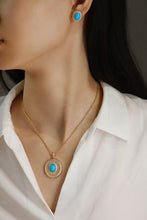 Load image into Gallery viewer, LUOWEND 18K Yellow Gold Real Natural Turquoise and Diamond Gemstone Necklace for Women
