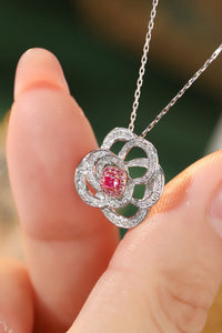 LUOWEND 18K White Gold Real Natural Pink Diamond Pendant Necklace for Women