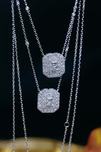 LUOWEND 18K White Gold Real Natural Diamond Pendant Necklace for Women