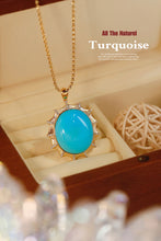 Load image into Gallery viewer, LUOWEND 18K Yellow Gold Real Natural Turquoise Necklace for Women
