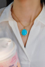 Load image into Gallery viewer, LUOWEND 18K Yellow Gold Real Natural Turquoise Necklace for Women
