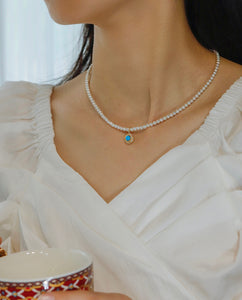 LUOWEND 18K Yellow Gold Real Natural Turquoise Necklace for Women