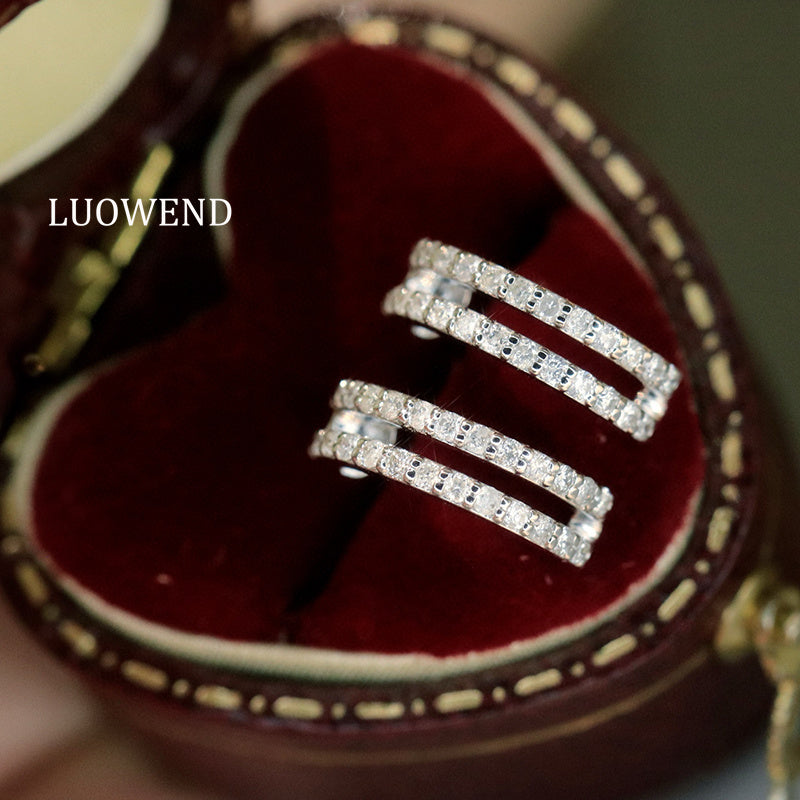 LUOWEND 18K White Gold Natural Diamond Earrings for Women