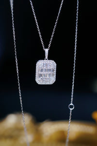 LUOWEND 18K White Gold Real Natural Diamond Pendant Necklace for Women