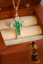 Load image into Gallery viewer, LUOWEND 18K Yellow Gold Real Natural Emerald and Diamond Gemstone Necklace for Women
