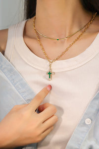 LUOWEND 18K Yellow Gold Real Natural Emerald and Diamond Gemstone Necklace for Women