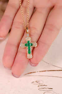 LUOWEND 18K Yellow Gold Real Natural Emerald and Diamond Gemstone Necklace for Women