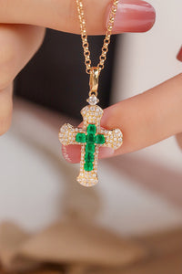 LUOWEND 18K Yellow Gold Real Natural Emerald and Diamond Gemstone Necklace for Women