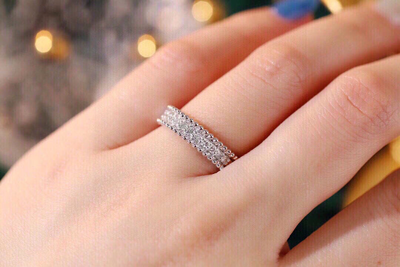 LUOWEND 18K White Gold Real Natural Diamond Ring for Women