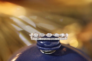 LUOWEND 18K White Gold Real Natural Diamond Ring for Women