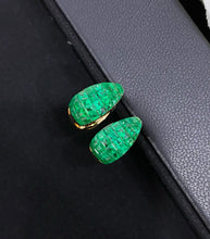 Load image into Gallery viewer, LUOWEND 18K Yellow Gold Natural Emerald Earrings for Women
