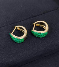 Load image into Gallery viewer, LUOWEND 18K Yellow Gold Natural Emerald Earrings for Women
