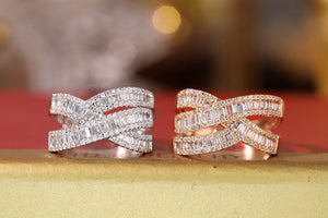 LUOWEND 18K White or Rose Gold Real Natural Diamond Ring for Women