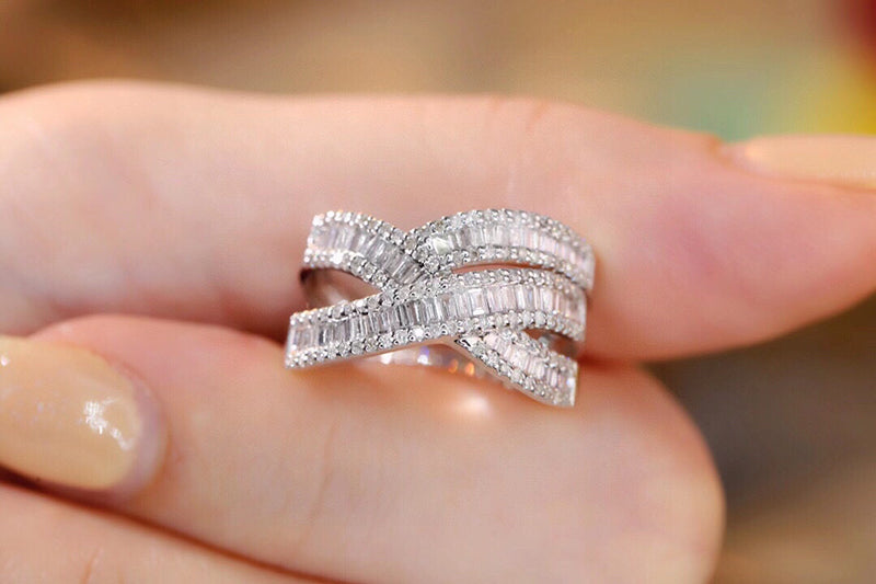LUOWEND 18K White or Rose Gold Real Natural Diamond Ring for Women