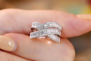 LUOWEND 18K White or Rose Gold Real Natural Diamond Ring for Women