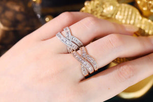 LUOWEND 18K White or Rose Gold Real Natural Diamond Ring for Women