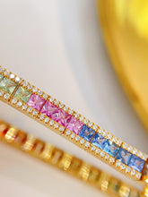 Load image into Gallery viewer, LUOWEND 18K Yellow Gold Natural Diamond and Color Sapphire Bracelet for Women
