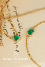 Load image into Gallery viewer, LUOWEND 18K Yellow Gold Real Natural Emerald Bracelet and Necklace for Women
