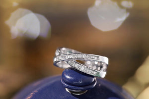 LUOWEND 18K White Gold Real Natural Diamond Ring for Women