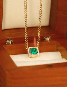 LUOWEND 18K Yellow Gold Real Natural Emerald Bracelet and Necklace for Women
