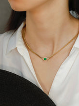 Load image into Gallery viewer, LUOWEND 18K Yellow Gold Real Natural Emerald and Diamond Gemstone Necklace for Women
