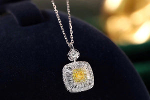 LUOWEND 18K White Gold Real Natural Yellow Diamond Pendant Necklace for Women