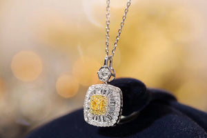 LUOWEND 18K White Gold Real Natural Yellow Diamond Pendant Necklace for Women