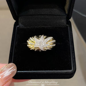 LUOWEND 18K White+Yellow Gold Natural Diamond Ring for Women