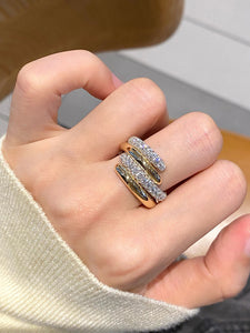 LUOWEND 18K Yellow Gold Natural Diamond Ring for Women
