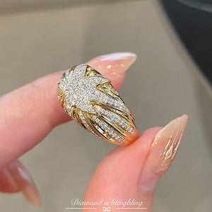 LUOWEND 18K White+Yellow Gold Natural Diamond Ring for Women