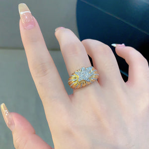 LUOWEND 18K White+Yellow Gold Natural Diamond Ring for Women