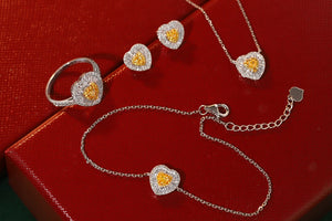 LUOWEND 18K White Gold Real Natural Yellow Diamond Jewelry Set for Women