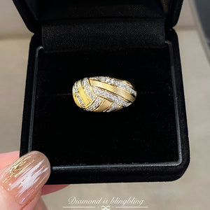 LUOWEND 18K White+Yellow Gold Natural Diamond Ring for Women